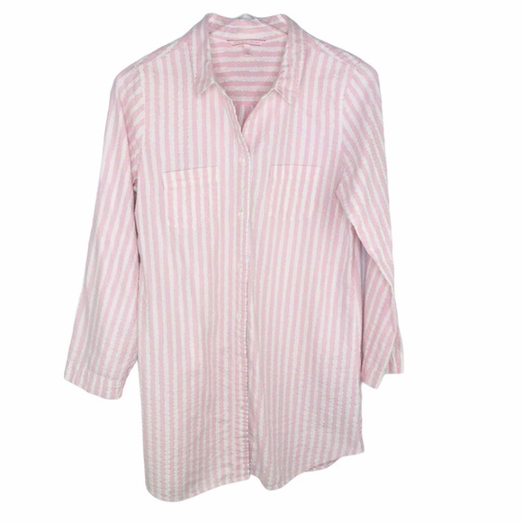 Victoria’s Secret Pink White Striped Button Down Sleep Shirt Nightgown - Picture 3 of 6